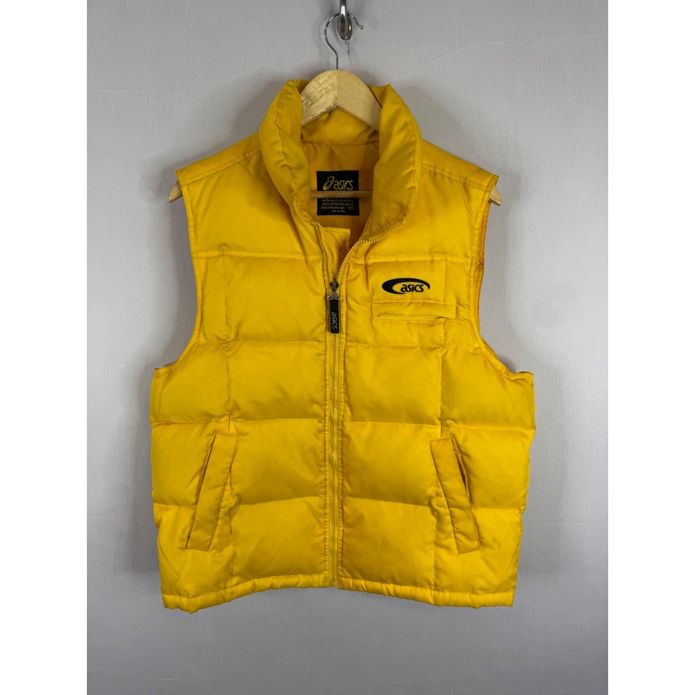 Vintage 90s Asics Sport Mens Puffer Vest Yellow Full Zip Down Puffer Jacket M/L